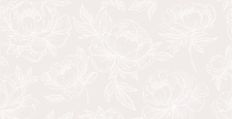 Peony  print pattern background in provance style, floral background. Pastel tones floral vintage style wallpaper in vector.