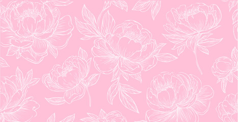 Peony  print pattern background in provance style, floral background. Pastel tones floral vintage style wallpaper in vector.