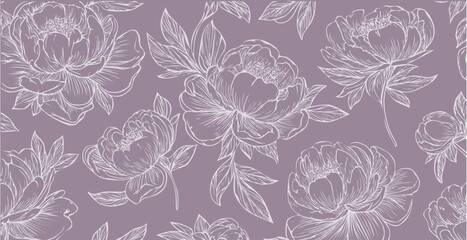 Fototapeta premium Peony print pattern background in provance style, floral background. Pastel tones floral vintage style wallpaper in vector.
