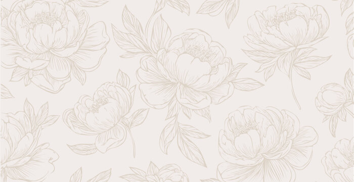 Peony  print pattern background in provance style, floral background. Pastel tones floral vintage style wallpaper in vector.