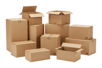 Packaging action cardboard box stacking for shipping efficiency warehouse environment top logistics concept. Cut out png