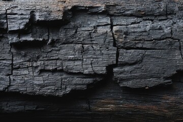 High-quality photo of burnt wooden texture background. Rough black wood surface caused by burning fire. Dark material made from coal or charcoal.