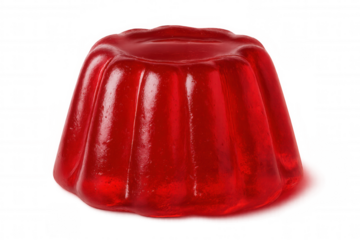 Glossy red jelly candy with wavy surface, positioned against transparent backdrop, highlighting sweet confectionery design