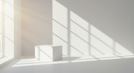 Fototapeta premium Geometric White Cube Display in Sunny Minimalist Studio