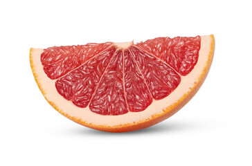 Citrus fruit piece. Slice of fresh pink grapefruit isolated.