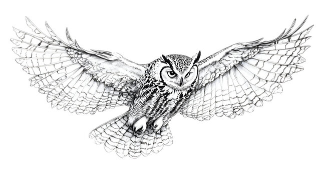 Detailed drawing of flying owl - Powered by Adobe