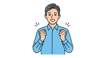 Obraz premium An energetic and motivated man smiling and making a fist pump gesture. Illustration showing success and determination.