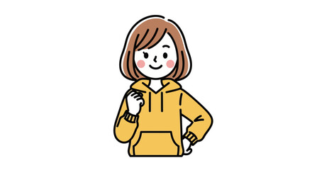 Confident Young Woman in Yellow Hoodie Vector Illustration