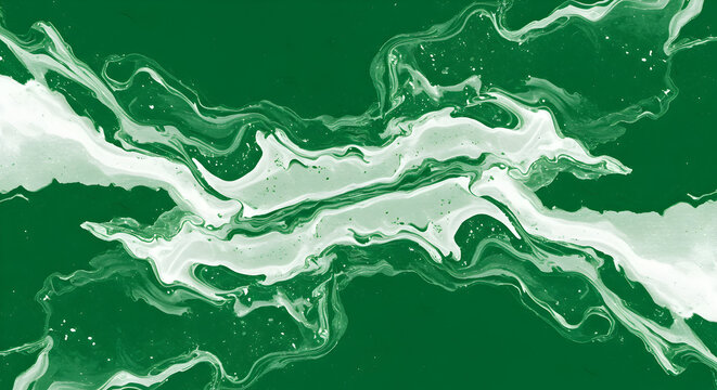 A vibrant green and white abstract painting conveying national pride