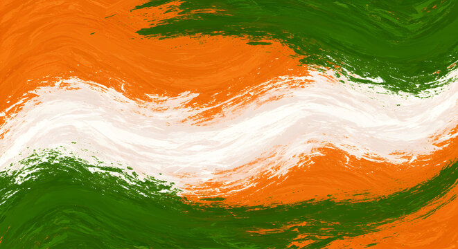 A vibrant saffron white and green abstract painting conveying national pride