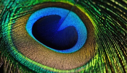 Luminous Peacock Feather Eye in Vivid Blue, Green, and Gold Macro