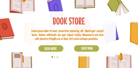 Book store shopping concept. Banner and landing page template for book sale