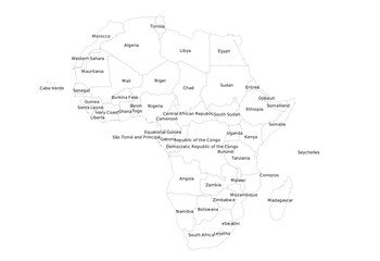 Minimalist Outline Map of Africa with Country Borders | Simple and Clean Line Art Vector for Modern Designs