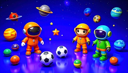 Naklejka premium animated illustrations of children with space objects 31