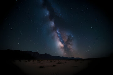 A night desert landscape with a starry Milky Way sky