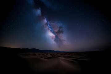 A night desert landscape with a starry Milky Way sky