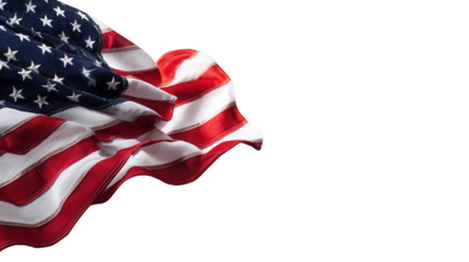 a waving American flag on a white background, png, transparent