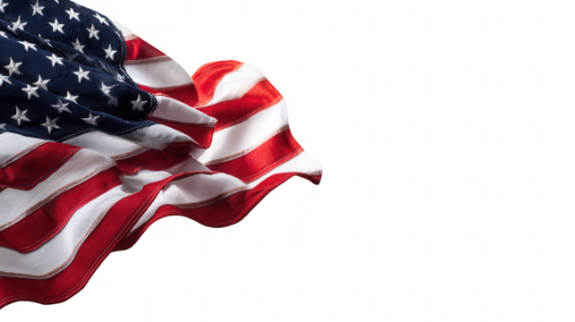 a waving American flag on a white background, png, transparent