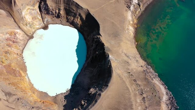 Aerial view of Askja Volcano crater lake in Icelandic Highlands