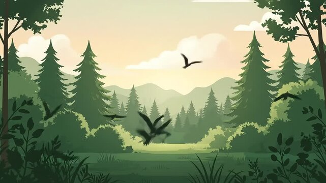 Forest landscape with trees and grass, nature inspired vector illustration