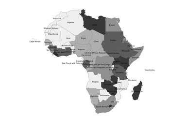Grayscale Political Map of Africa with Country Labels | Monochrome Vector for Reports and Education
