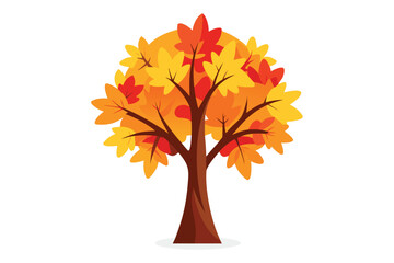 Celebrate the beauty of autumn with this vibrant tree illustration showcasing fall foliage in warm yellow, orange, and red tones, perfect for seasonal designs and nature-themed projects