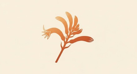 A stylized illustration of an orange Kangaroo Paw flower on a plain, light background.