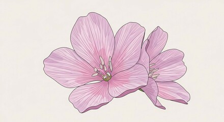 Obraz premium A delicate illustration of two blooming pink flowers with detailed petals on a light background.