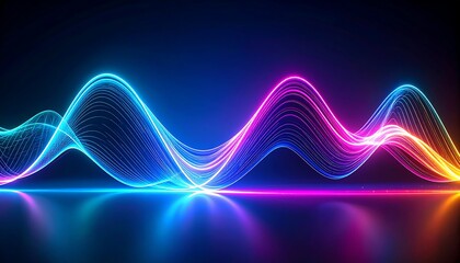 Abstract Colorful Neon Waveform Visualizer with Dynamic Reflections, Vibrant Light Waves Flowing Over a Reflective Surface in an Abstract Composition
