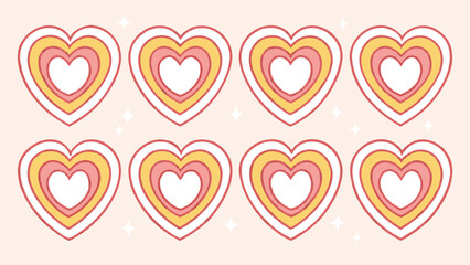 Eight concentric hearts in pink yellow and white vector