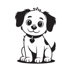cute puppy coloring page vector black and white cartoon puppy sitting floppy ears heart collar simple clean line drawing