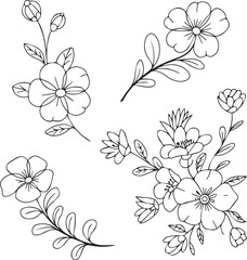 elegant hand drawn black and white floral illustrations with botanical elements for tattoo or design use