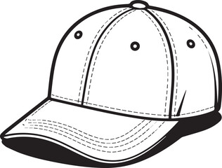 realistic baseball cap line vector black and white with curved brim stitching shading button and ventilation holes