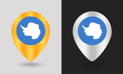 Gold and Silver Antarctica Flag Map Pin Icon