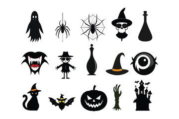 Black & White Halloween Elements – Spooky Vector Set
