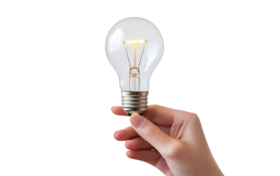 A hand holding a light bulb symbol on white background,png - Powered by Adobe