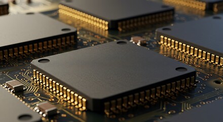 Microchip on PCB circuit board - Electronic printed circuit board PCB close up holding integrated circuit (IC) also known as a microchip or computer chip.