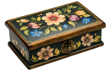 A hand painted wooden keepsake on white background,png