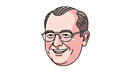 Illustration of a smiling man with glasses and gray hair on a white background portrait style view