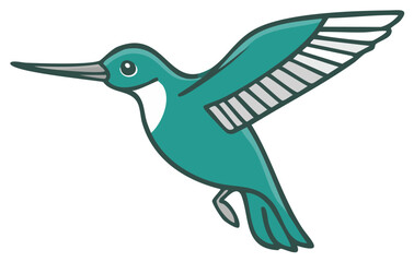 Fototapeta premium Illustration of a cartoon hummingbird with teal and white colors in flight