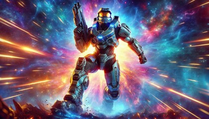First-person shooter game character with light background