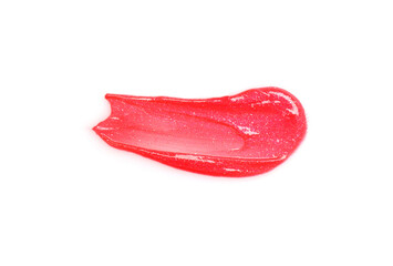 Bright red lip gloss isolated on white, top view