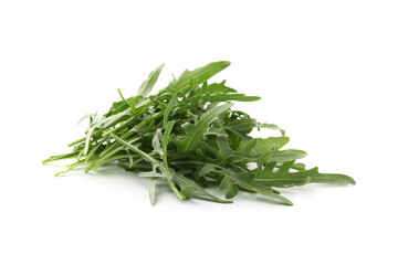Fresh ripe green arugula leaves isolated on white