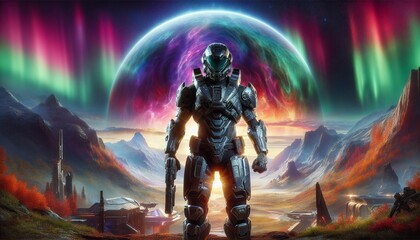 Fototapeta premium First-person shooter game character with light background