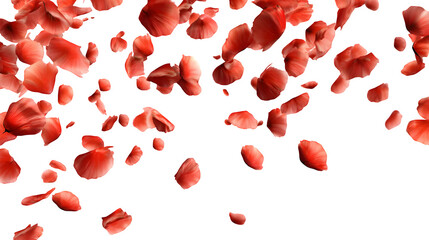 Red poppy patel gently falling on white background