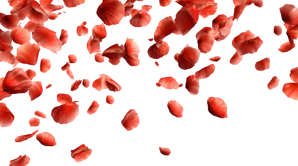 Red poppy patel gently falling on white background 