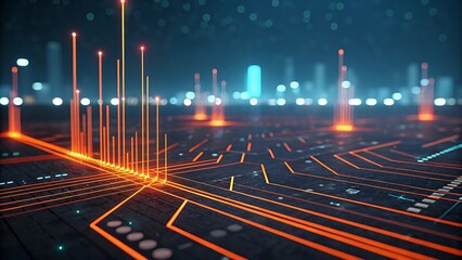 Glowing Circuits Data Flow abstract circuit board