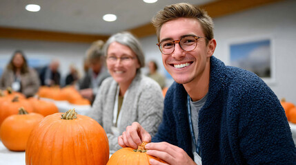 Corporate team building event: pumpkin carving workshop for fall season