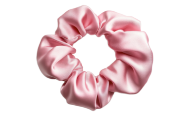 A pink silk scrunchie on white background,png