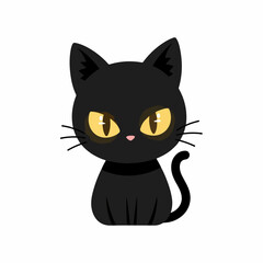 Obraz premium Charming black cat with striking yellow eyes sits attentively, exuding playful mystery and captivating appeal.